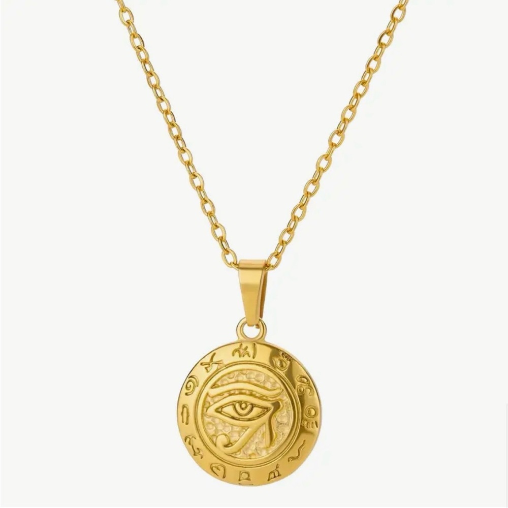 18k Gold Plated Eye Disc Pendant Necklace with Eye of Horus. New. - Picture 5 of 9